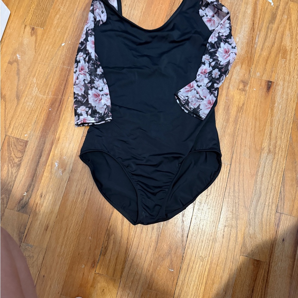 Balera Black Leotard with Floral Design